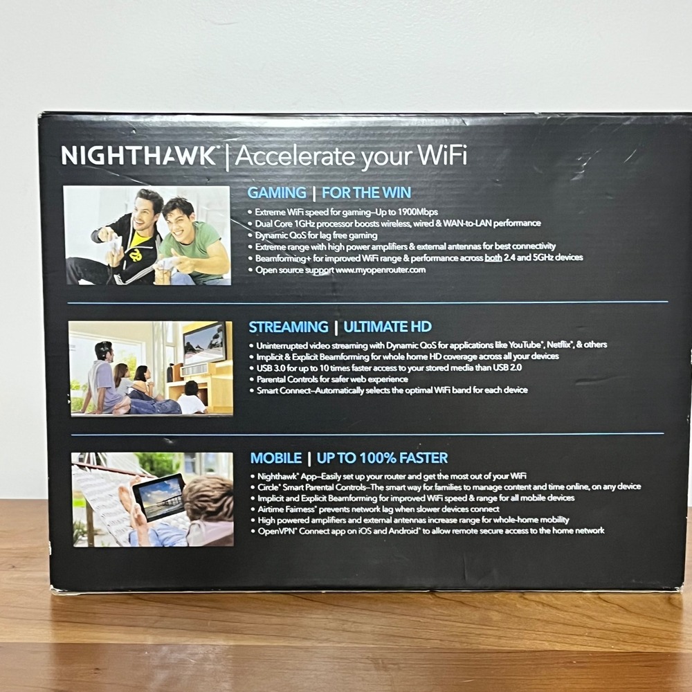 Netgear Nighthawk AC1900 Smart WiFi Router R7000 Dual Band Gigabit Gaming Router - Picture 2 of 7